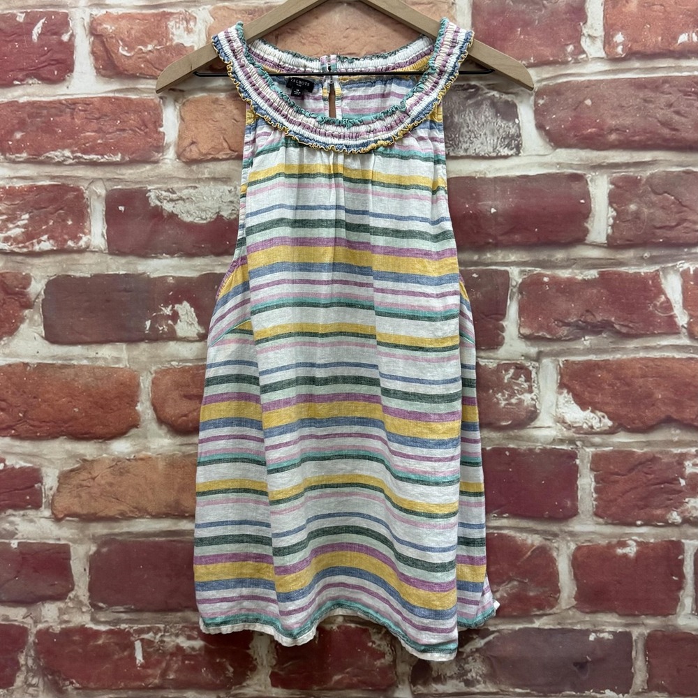 Talbots Halter Top Women's 1X Multicolor Beachy Striped Ruffle 100% Linen Shirt
